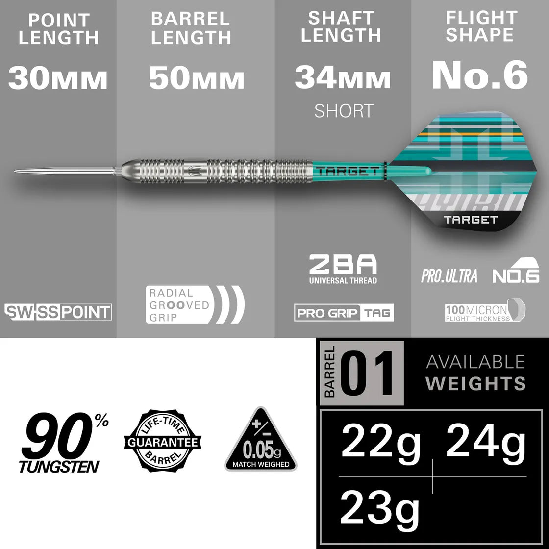 Target - Hydro 01 - 90% - Steel Šipky - Direct Darts - 5