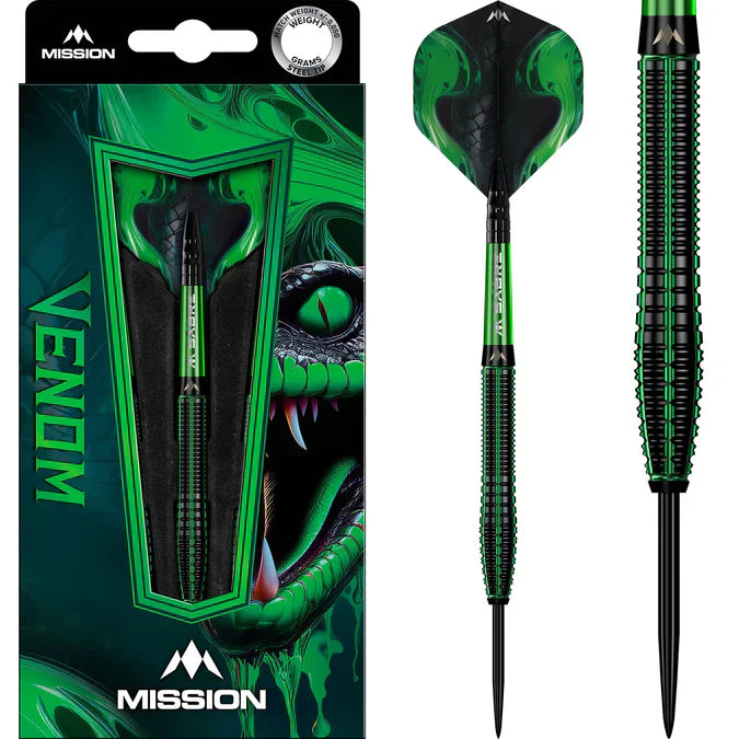 Mission - Venom 90% - Černá & Zelená - Steel Šípky - Direct Darts - 2